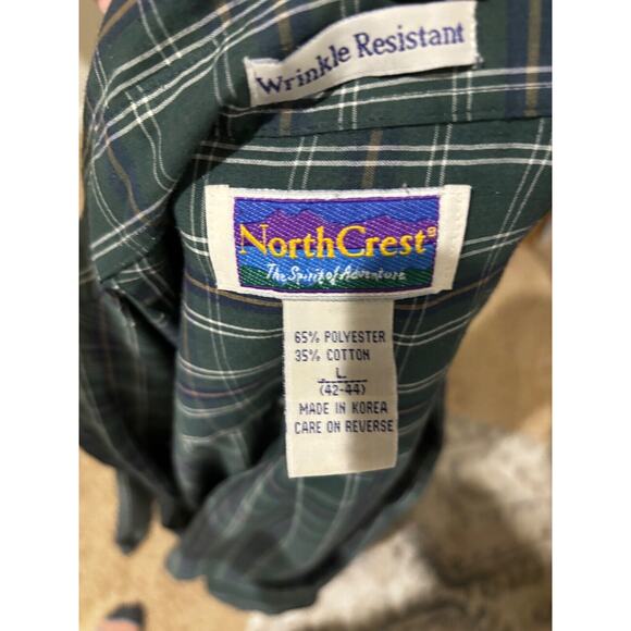 NorthCrest Men Size L Blue Green Plaid Button Down Collar utility holiday career - Picture 3 of 4